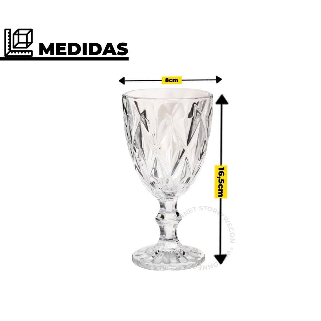 Jogo de Copos de Vidro Diamantado Transparente