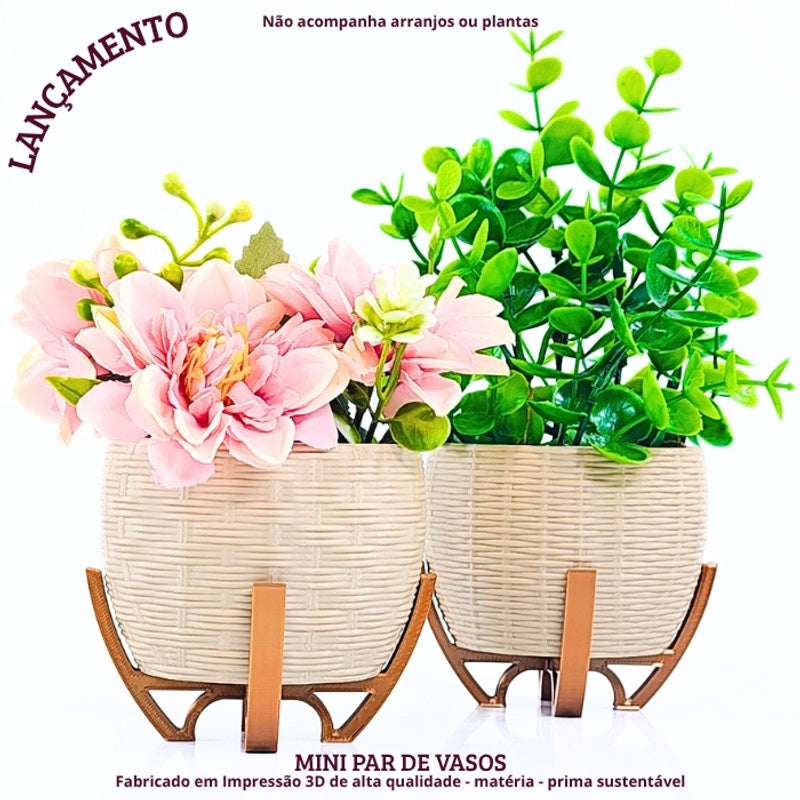 Kit de Cachepots Decorativos em Cesto com Base