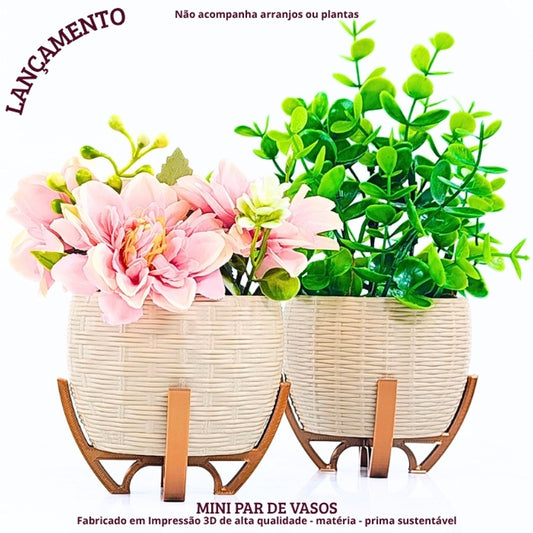 Kit de Cachepots Decorativos em Cesto com Base
