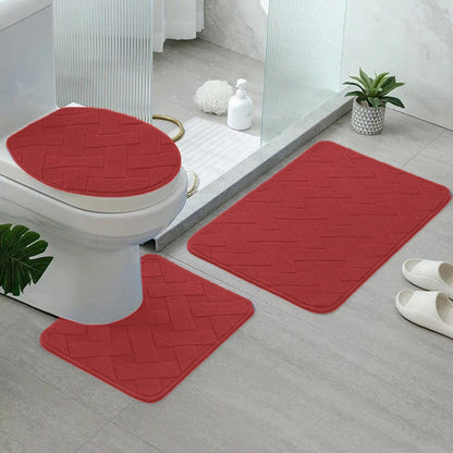 Kit de Tapetes para Banheiro 3 Peças Antiderrapantes com Drenagem Quadrada