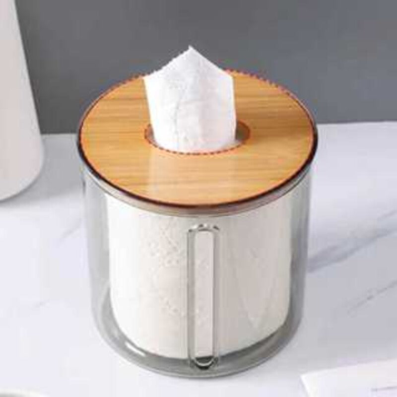 Porta-Papel Higiênico Transparente com Tampa Decorativa em Bambu