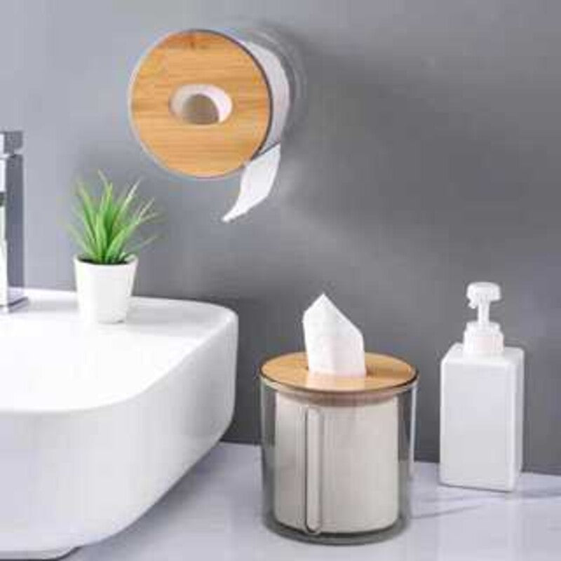 Porta-Papel Higiênico Transparente com Tampa Decorativa em Bambu