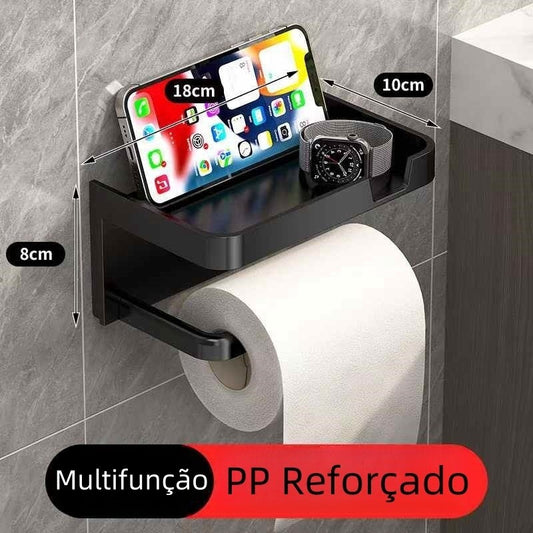 Porta-Papel Higiênico com Suporte para Celular e Fixação Adesiva