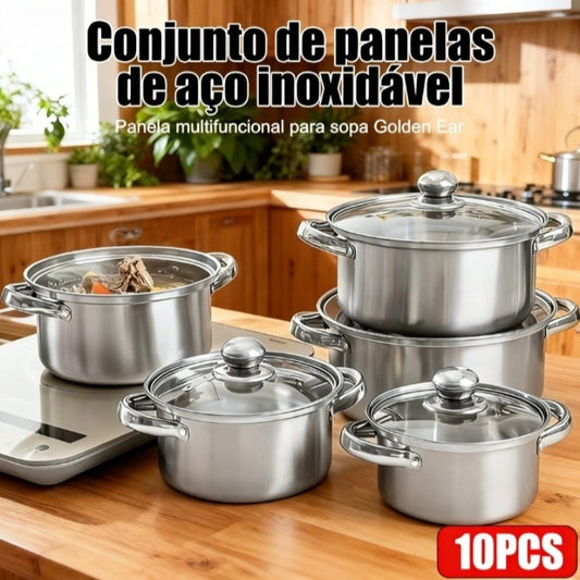 Conjunto de Panelas em Aço Inoxidável