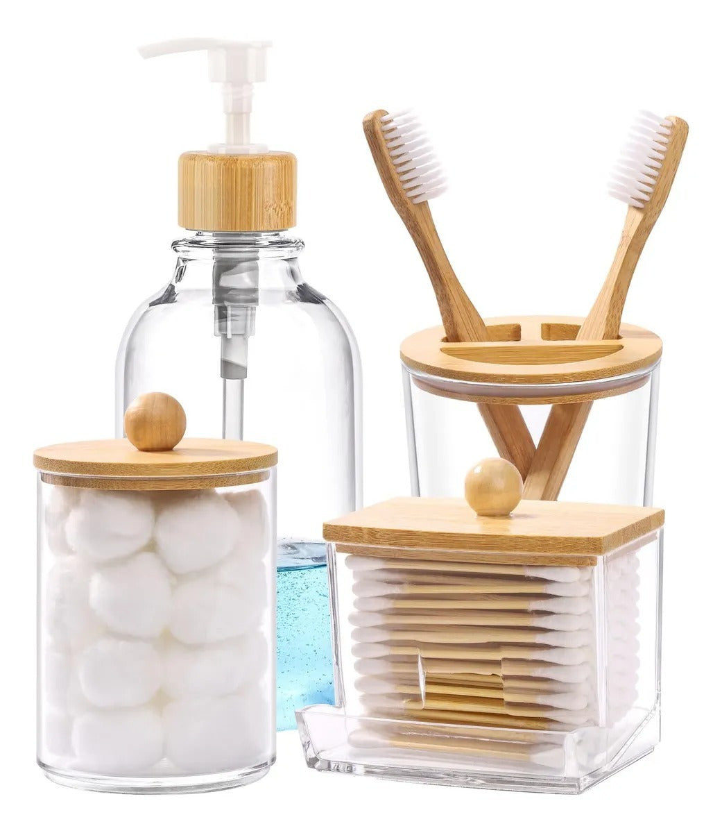 Kit de Acessórios para Banheiro em Bambu