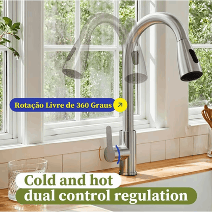 Torneira de Cozinha Gourmet em Aço Cromado com Extensor