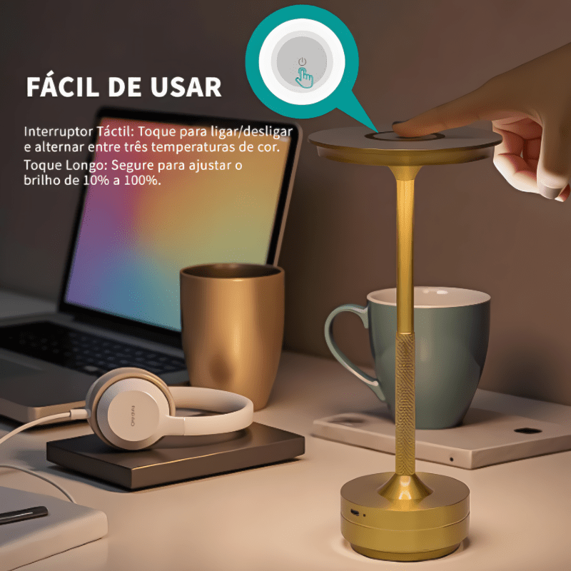 Abajur de Mesa LED Touch Recarregável para Leitura