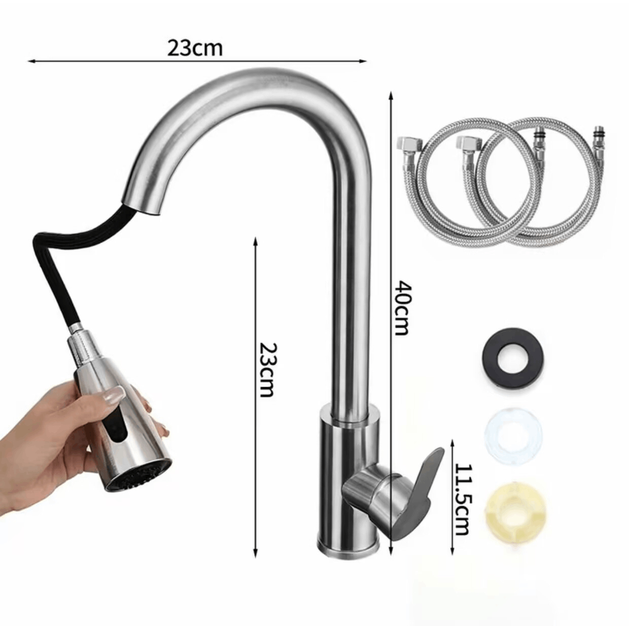 Torneira de Cozinha Gourmet em Aço Cromado com Extensor