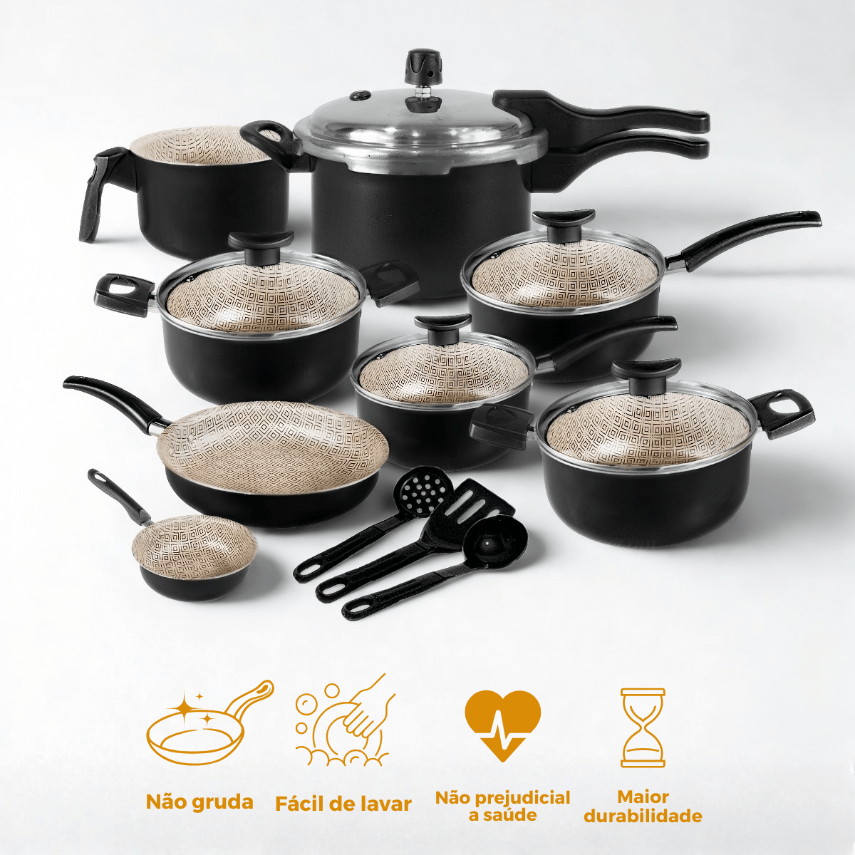 Jogo de Panelas Premium Elegance Black Glacial Antiaderente