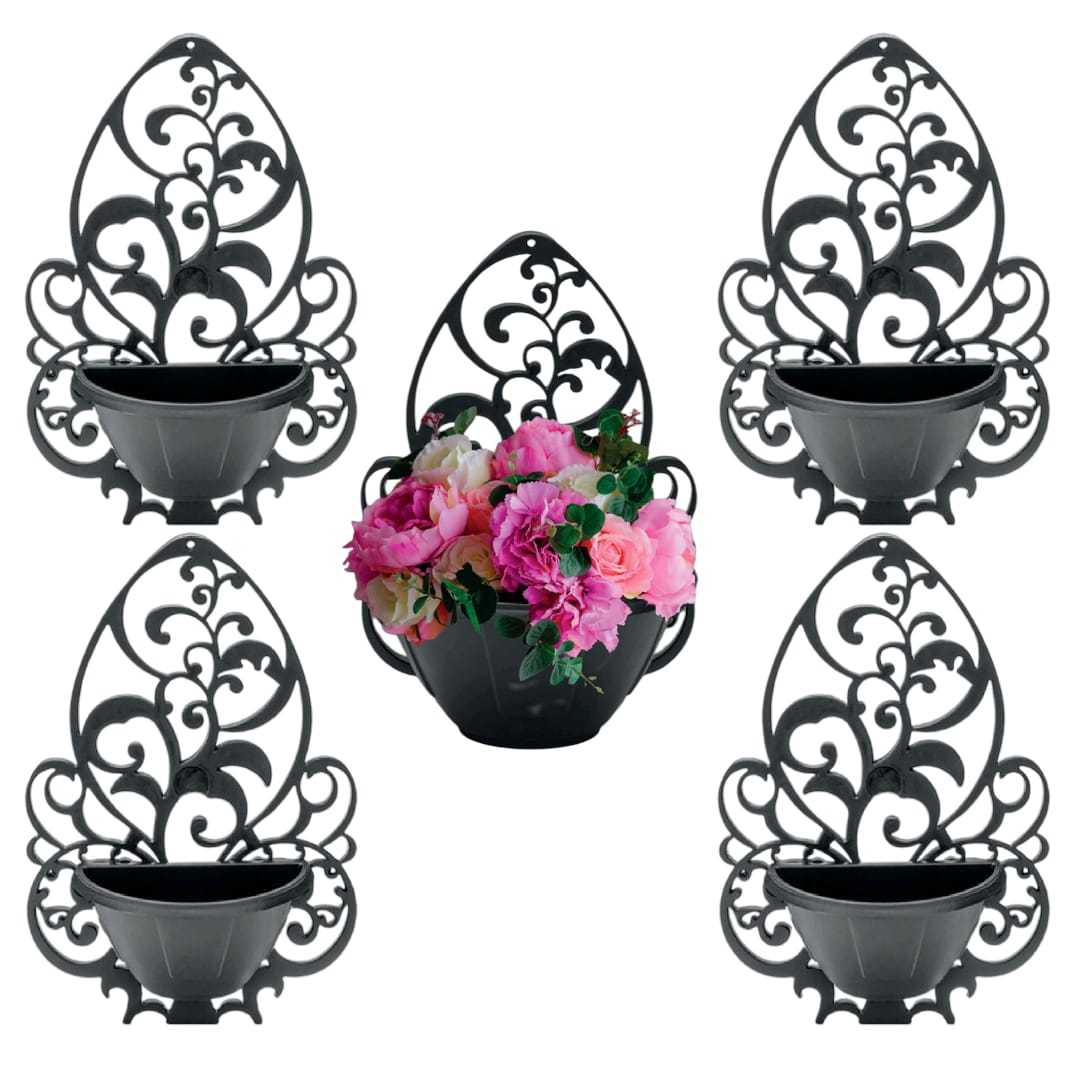 Conjunto com 5 Vasos de Parede com Suporte Plástico