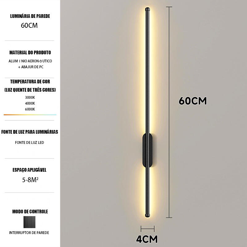 Luminária de Parede Linear LED com 3 Tons de Luz