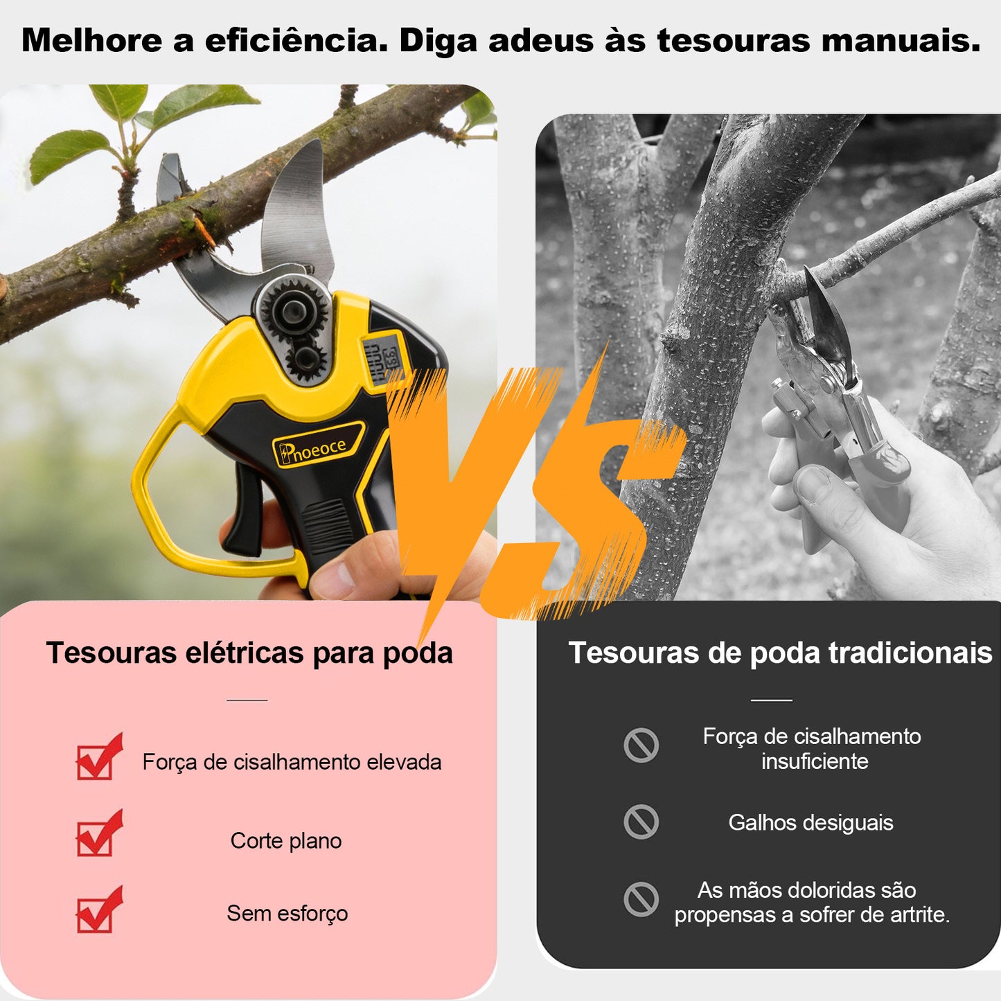 Tesoura de Poda Elétrica Profissional com Display LCD e Trava de Segurança