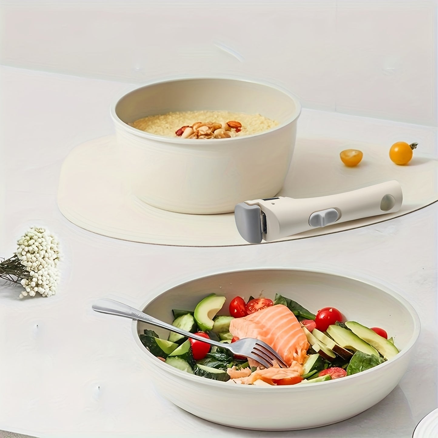 Conjunto de Panelas Cerâmicas Antiaderentes com Cabos Removíveis