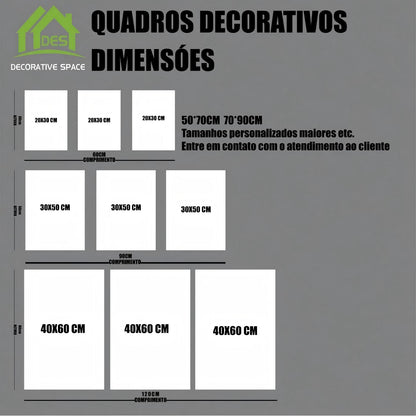 Tríptico Decorativo de Paisagem Retrô