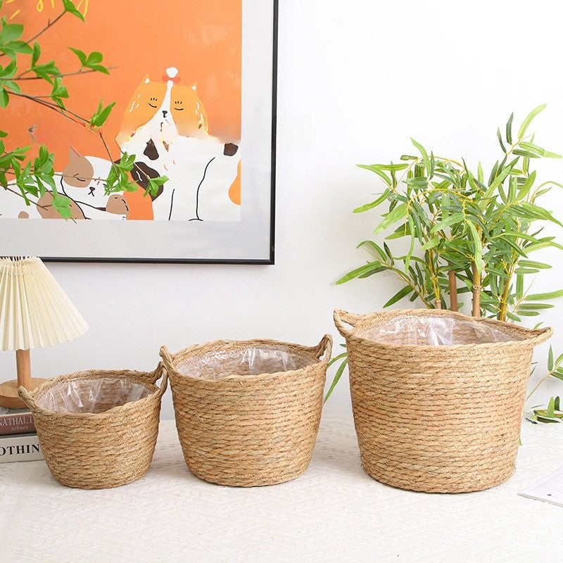 Cesto Cachepot de Fibra Natural com Revestimento Interno