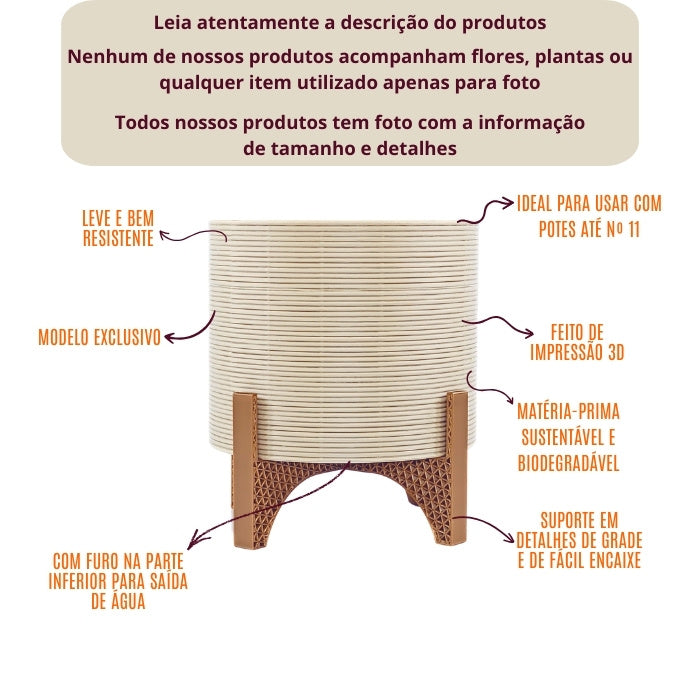 Vaso Cachepot Médio com Suporte para Plantas
