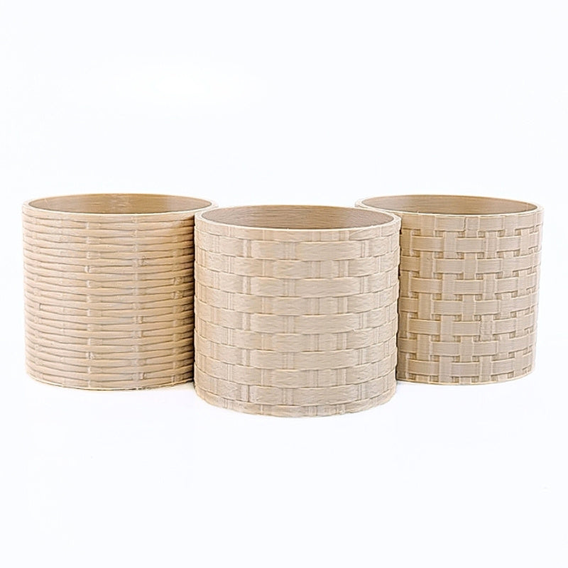 Trio de Cachepots Decorativos Bege com Base em Cobre