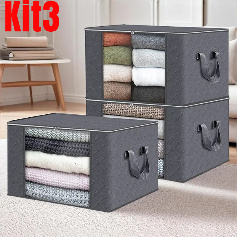 Conjunto com 3 Caixas Organizadoras 84L com Tampa Multifuncional