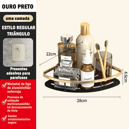 Kit com 2 Prateleiras Douradas para Banheiro sem Furação