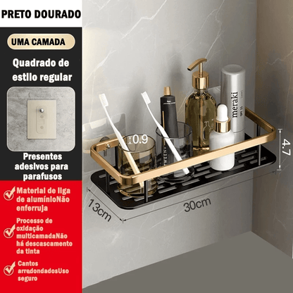 Kit com 2 Prateleiras Douradas para Banheiro sem Furação