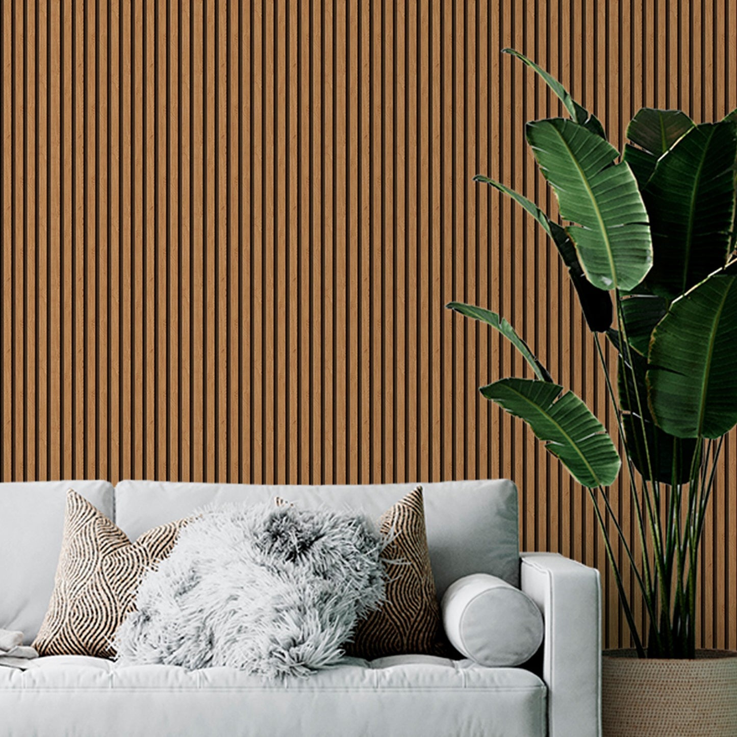 Kit com 10 Painéis Autoadesivos de Madeira Frisada