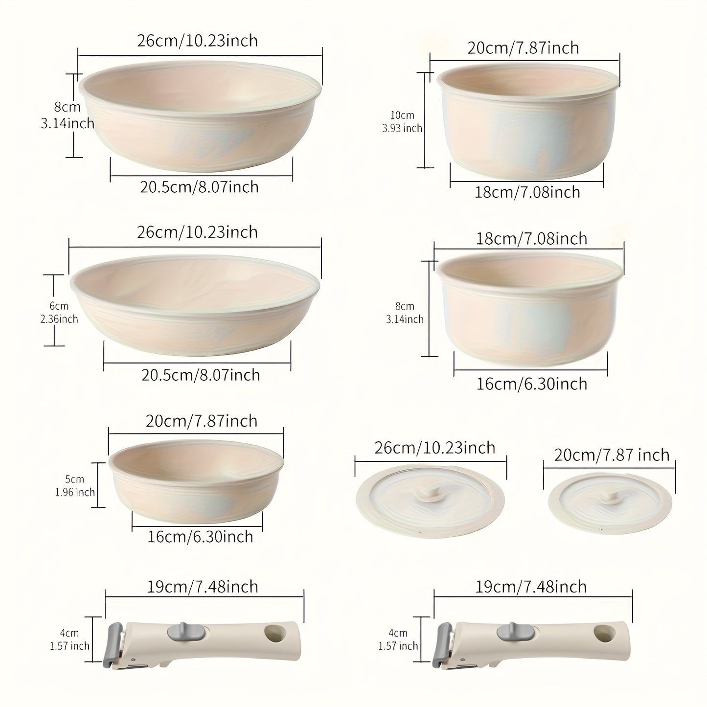 Conjunto de Panelas Cerâmicas Antiaderentes com Cabos Removíveis