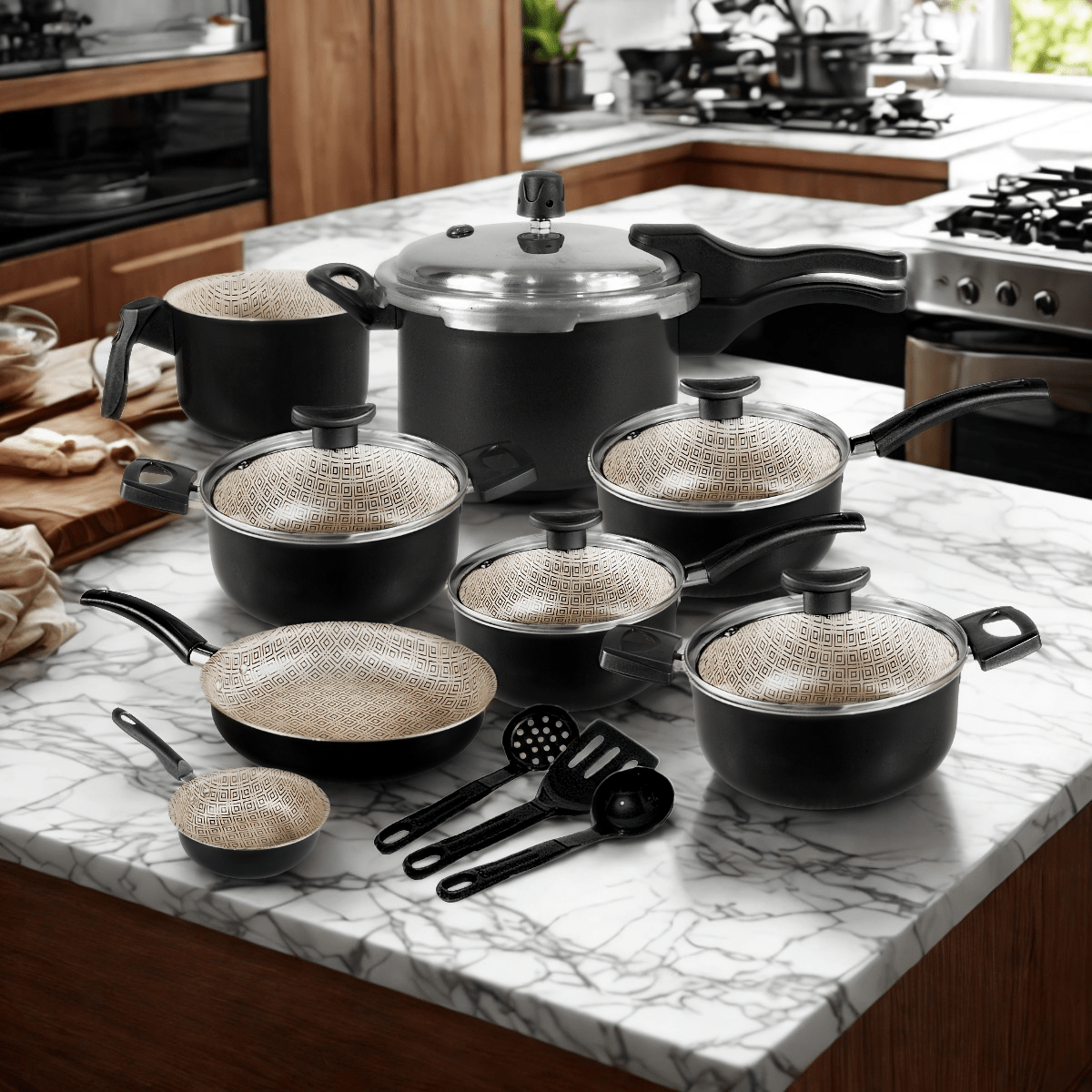 Jogo de Panelas Premium Elegance Black Glacial Antiaderente