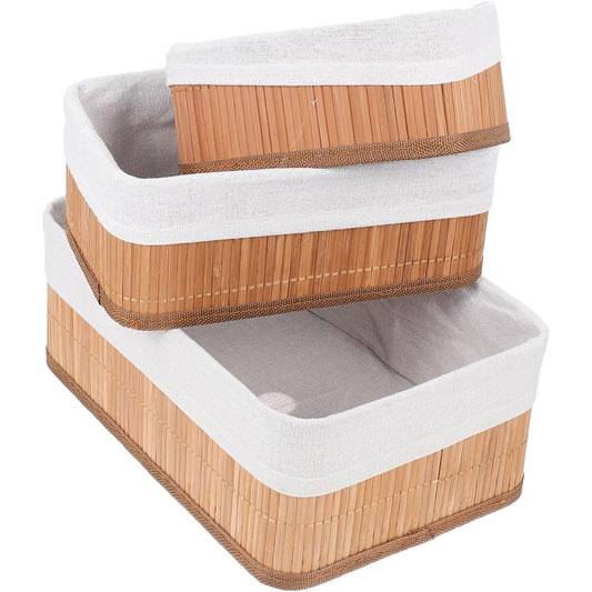 Conjunto com 3 Cestos Organizadores de Bambu com Forro