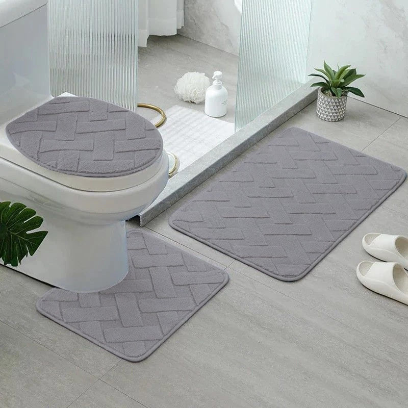 Kit de Tapetes para Banheiro 3 Peças Antiderrapantes com Drenagem Quadrada
