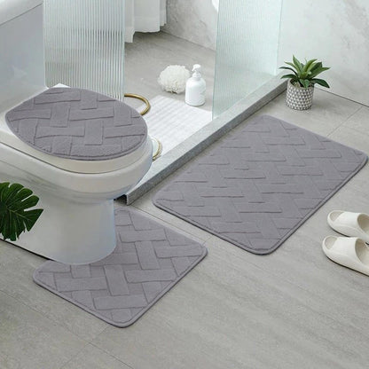 Kit de Tapetes para Banheiro 3 Peças Antiderrapantes com Drenagem Quadrada