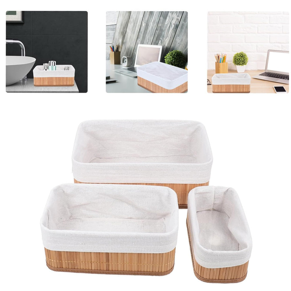 Conjunto com 3 Cestos Organizadores de Bambu com Forro