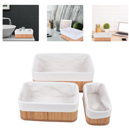 Conjunto com 3 Cestos Organizadores de Bambu com Forro