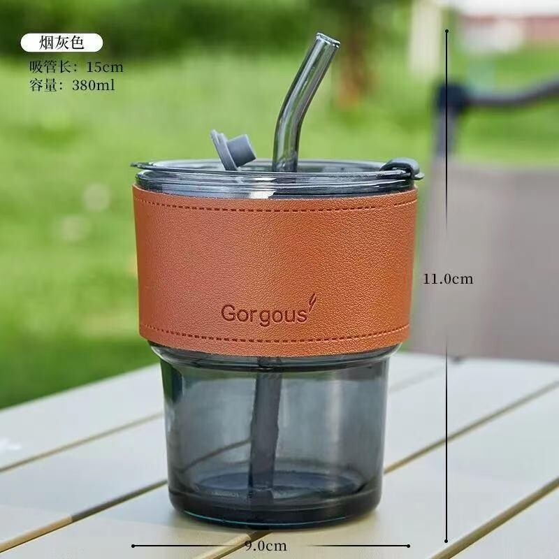 Copo de Vidro para Café com Canudo de Bambu