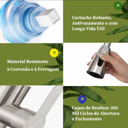 Torneira de Cozinha Gourmet em Aço Cromado com Extensor