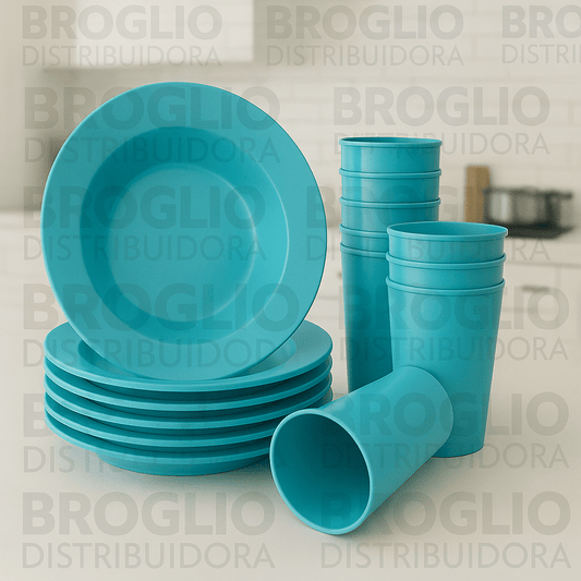 Kit de Pratos e Copos Plásticos Reutilizáveis para Festas