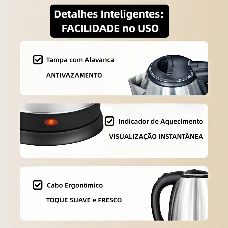 Chaleira Elétrica Inox 127V com Aquecimento Rápido