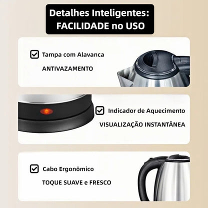 Chaleira Elétrica Inox 127V com Aquecimento Rápido