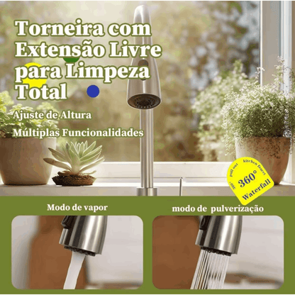 Torneira de Cozinha Gourmet em Aço Cromado com Extensor