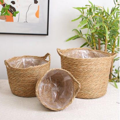 Cesto Cachepot de Fibra Natural com Revestimento Interno