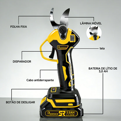 Tesoura de Poda Elétrica Profissional com Display LCD e Trava de Segurança