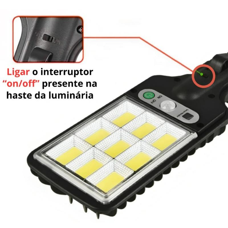 Luminária Solar de Parede 108 LEDs com Sensor de Presença