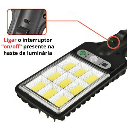Luminária Solar de Parede 108 LEDs com Sensor de Presença