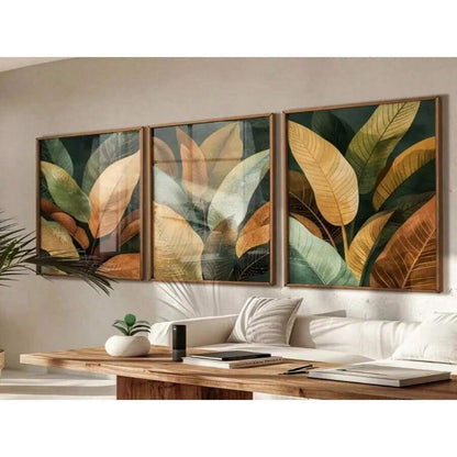 Conjunto de 3 Quadros Decorativos com Moldura – Estilo Floral Natural