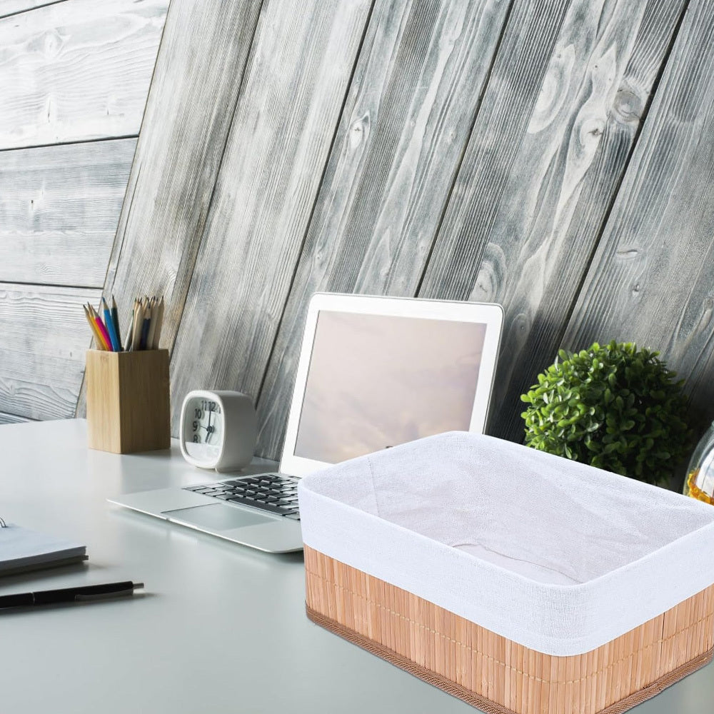 Conjunto com 3 Cestos Organizadores de Bambu com Forro