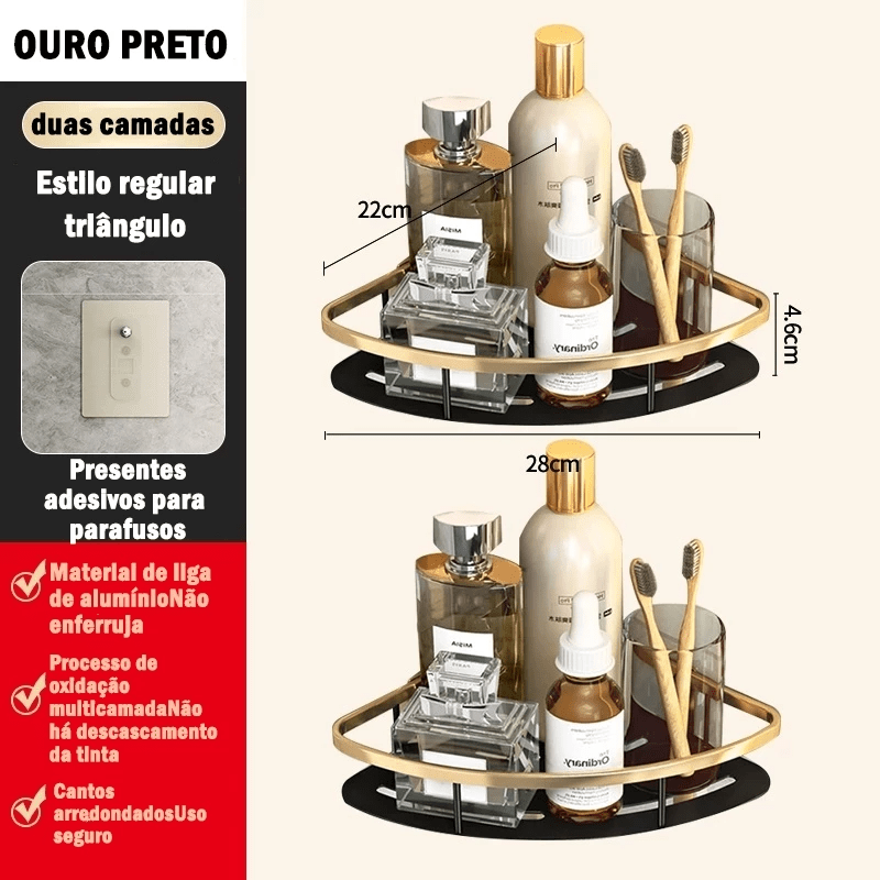 Kit com 2 Prateleiras Douradas para Banheiro sem Furação