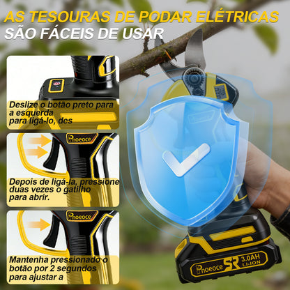 Tesoura de Poda Elétrica Profissional com Display LCD e Trava de Segurança