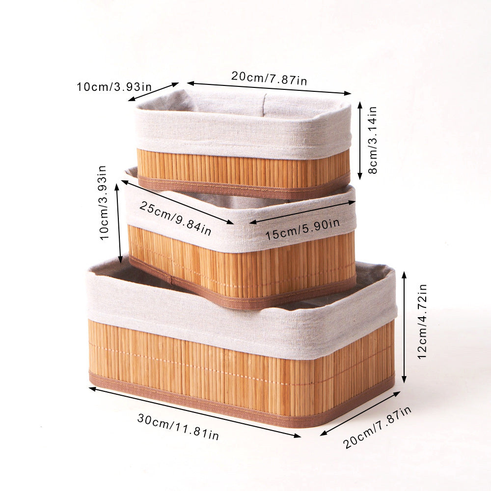 Conjunto com 3 Cestos Organizadores de Bambu com Forro