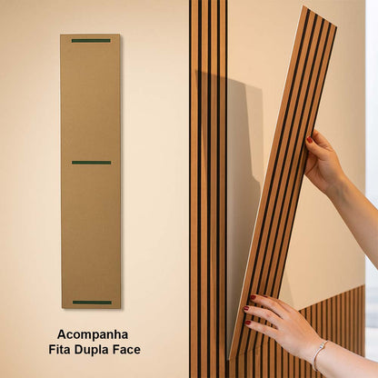 Kit com 10 Painéis Autoadesivos de Madeira Frisada