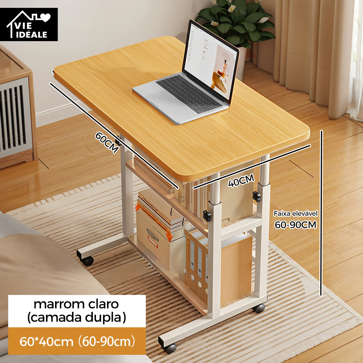 Mesa Multifuncional Ajustável com Rodas para Notebook