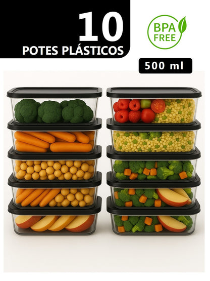 Kit com 10 Potes Reutilizáveis 500 ml Transparentes